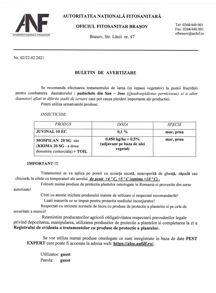 Buletin avertizare nr. 2 Brasov