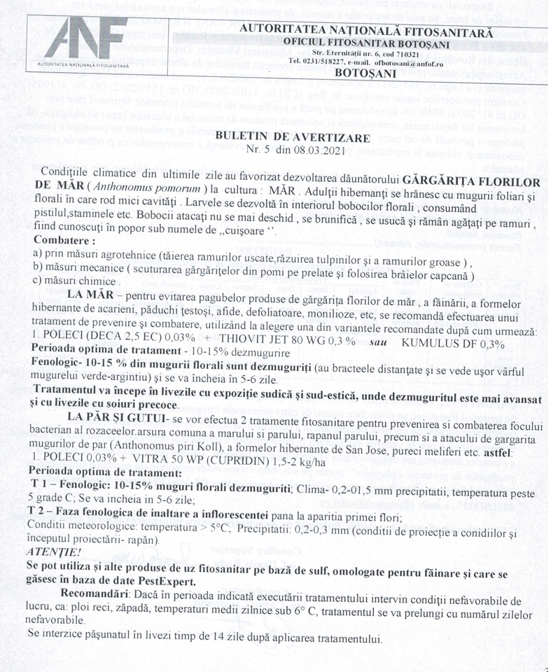 Buletin avertizare nr. 5 Botosani
