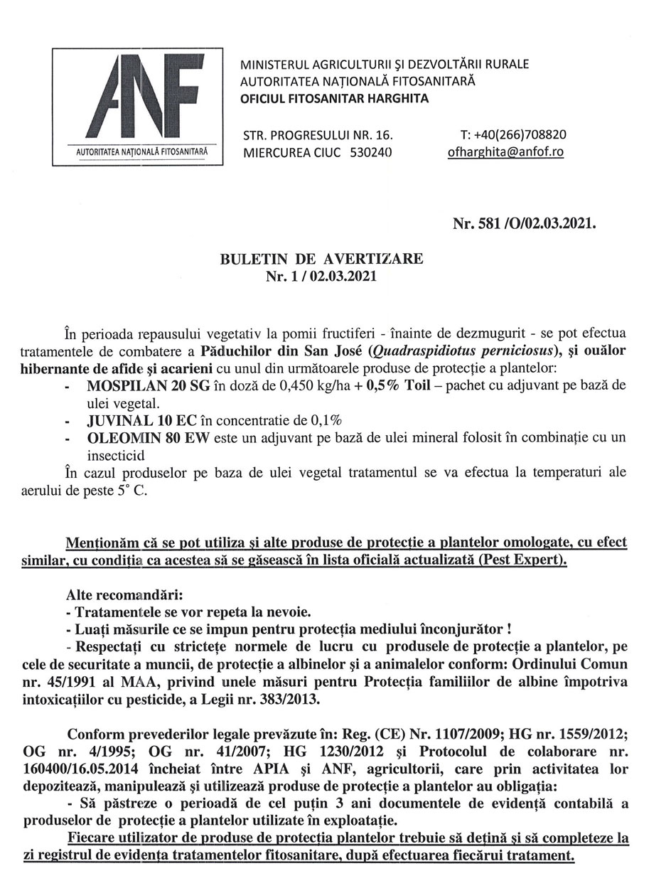 Buletin avertizare nr. 1 Harghita